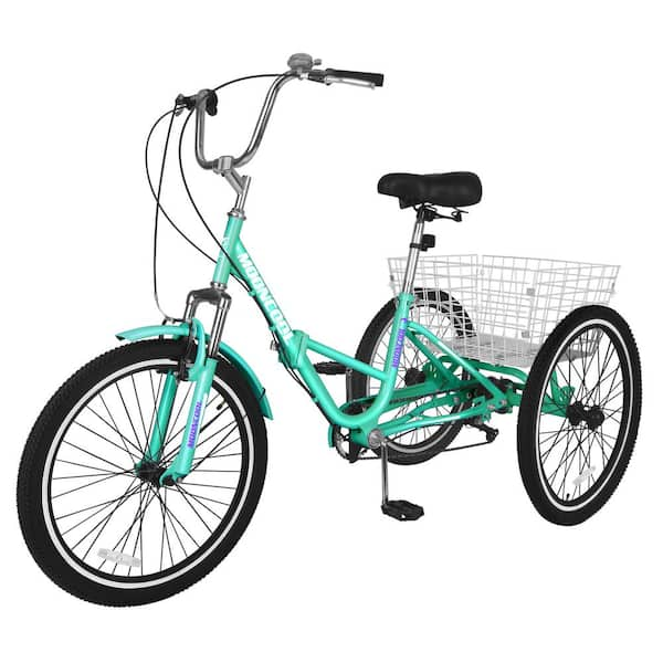 MOONCOOL Adult Folding Tricycle 7 Speed 24 in. Adult Tricycles 3 Wheel Bike Cruiser Trike with Large Basket Adjustable Seat X P24ZD QL The Home Depot