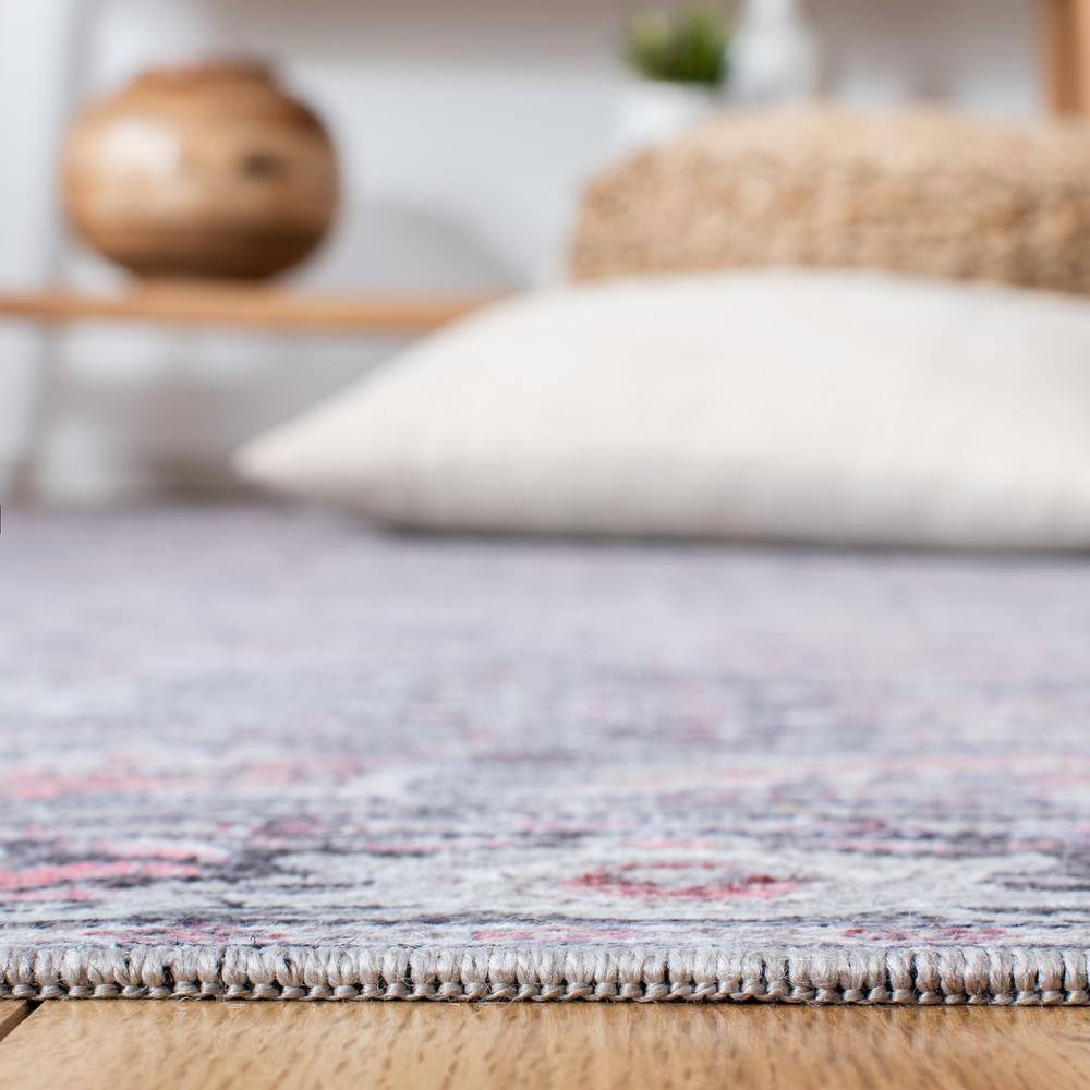 Grey and Pink 8' x 10' Viscose Chenille Reversible Area Rug