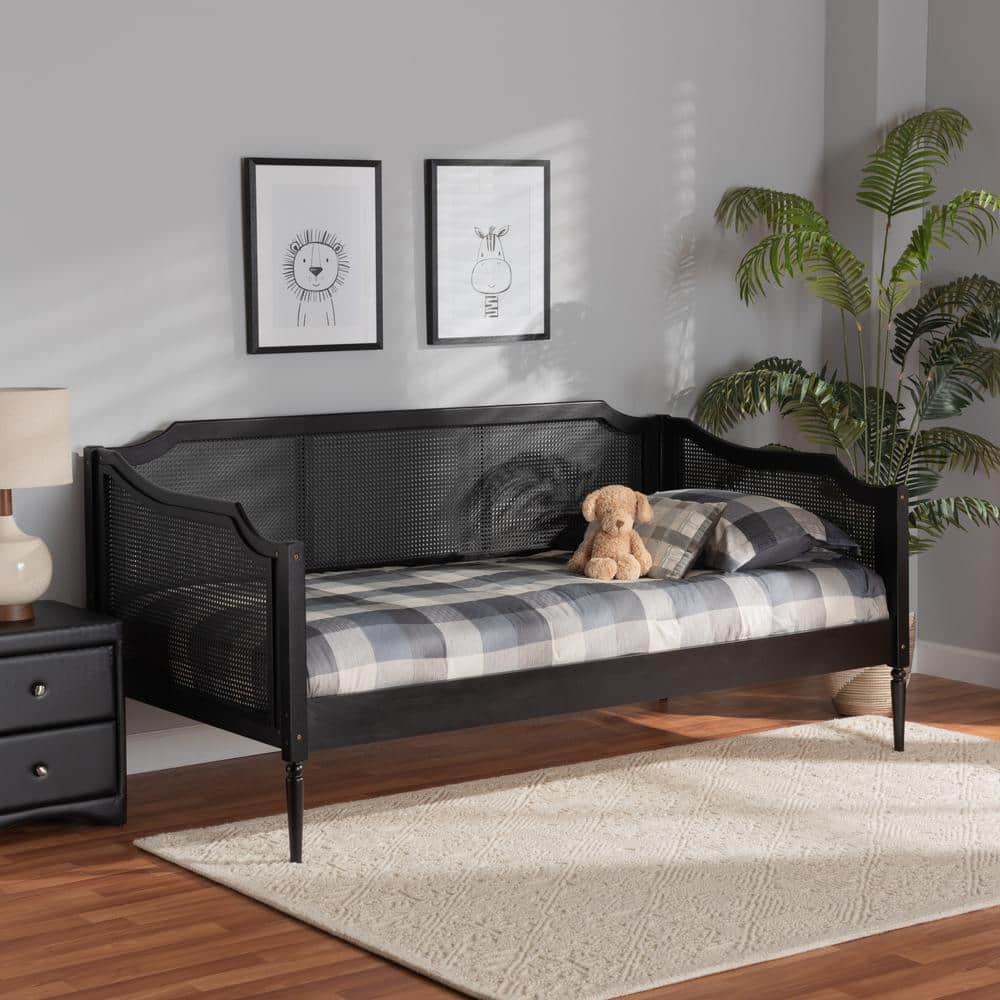 Twin Charcoal Wood and Synthetic Rattan Daybed with Slats
