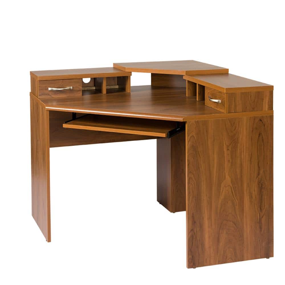Autumn Oak 42" Corner Desk with Keyboard Tray and Drawers