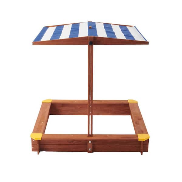3.87 ft. W x 3.87 ft. L Wood Square Sandbox with Adjustable Canopy
