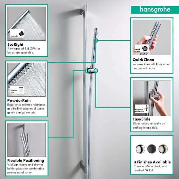 hansgrohe Pulsify S 4-inch Modern Showerhead 1-Spray PowderRain with QuickClean in Brushed Nickel, 24131821