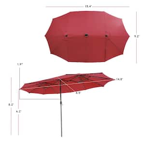 15 ft.Solar LED Patio Outdoor Double-Sided Market Umbrella with 48-Lights Crank Burgundy