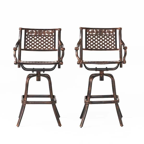 Noble House Sebastian Swivel Aluminum Outdoor Bar Stool (2-Pack)