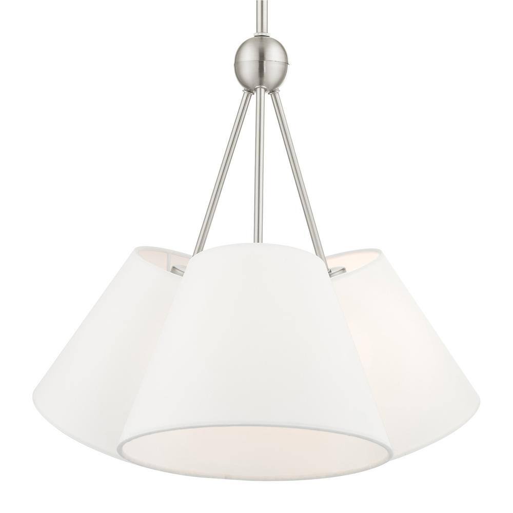 Prato Modern 3-Light Chandelier with Brushed Nickel Finish and Off-White Shade