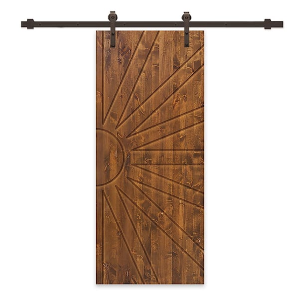 CALHOME 36 in. x 80 in. Walnut Stained Solid Wood Modern Interior Sliding Barn Door with Hardware Kit