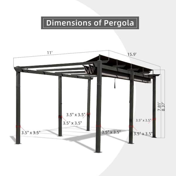 11 ft. x 16 ft. Black Aluminum Frame Outdoor Patio Gazebo with Dark Gray Adjustable Canopy