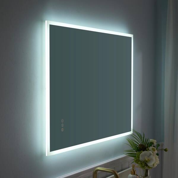 ANGELES HOME 28 in. x 36 in. Rectangular Framed Back Front Lit Wall