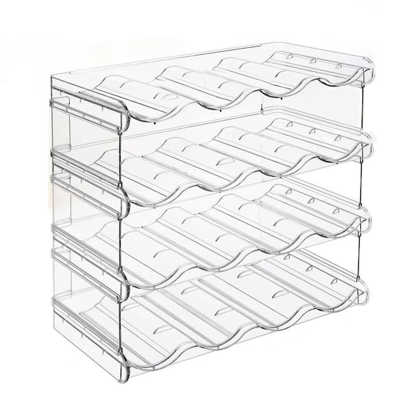 Stackable Clear Plastic Water Bottle Organizer, 4-Tier Rack Holds 16 Bottles