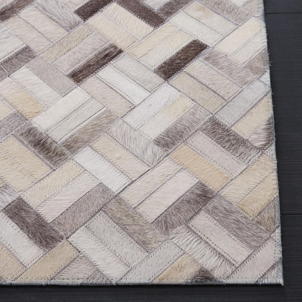Handmade Black and Gray Cowhide Leather Area Rug