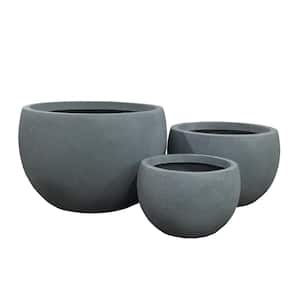 20 in., 16 in. and 12 in. W Round Slate Gray Concrete/Fiberglass Indoor Outdoor Elegant Bowl Planters (Set of 3)