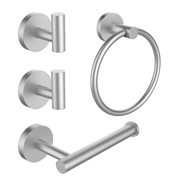 4-Piece Bath Hardware Set with Towel Bar Hand Towel Holder Toilet Paper Holder Towel Hook Modern in Brushed Nickel