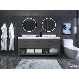 Elizabeth 72 in. W x 22 in. D Vanity in Sapphire Gray with Marble Vanity Top in Carrara White with White Basins