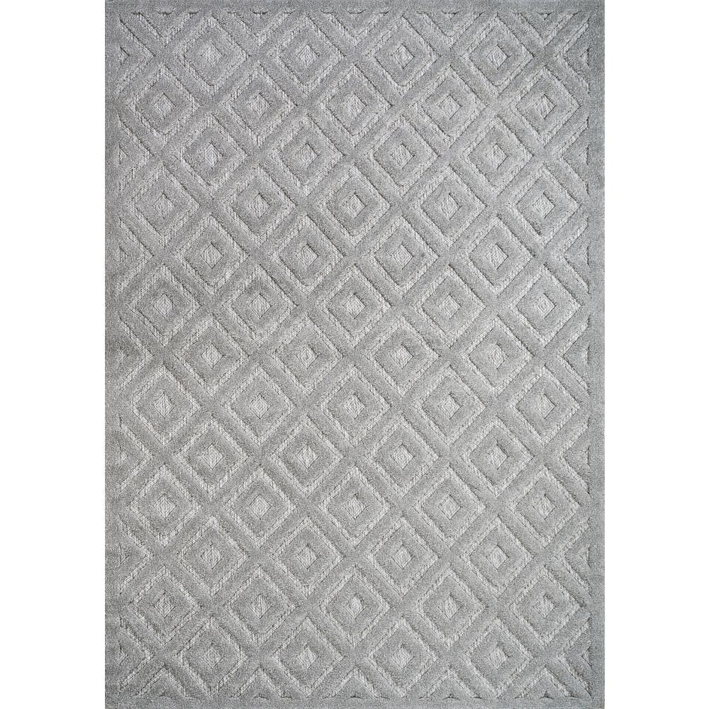 Elysian Light Gray Geometric Synthetic Indoor/Outdoor Rug