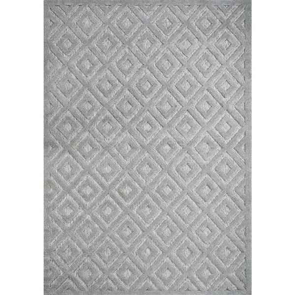 Portmany Light Gray 3 ft. x 5 ft. Neutral Diamond Trellis Indoor/Outdoor Rug Area Rug