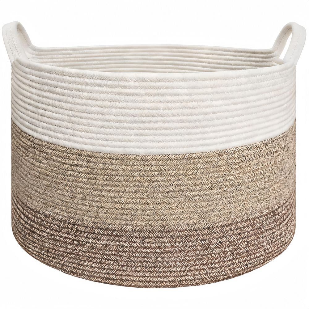 White and Light Brown 21.7 in. x 13.8 in. Cotton Decorative Basket with Handles price history on PriceWatchPro