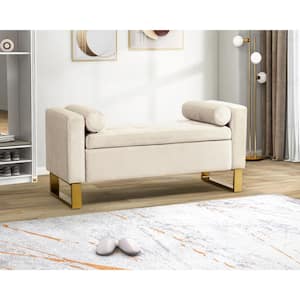 Imelda 50.4 in. W x 20.1 in. D x 23.6 in. H Ivory Wide Storage Bedroom Bench with Metal Legs