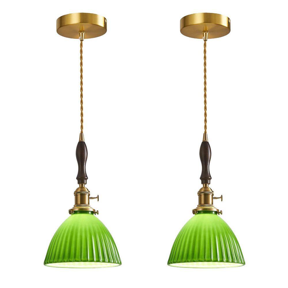 Home Lighting 60W 1Light Green A2-Pack Modern Striped Ceramic Pendant Light Walnut Wood Hanging Light for Kitchen Island price history on PriceWatchPro