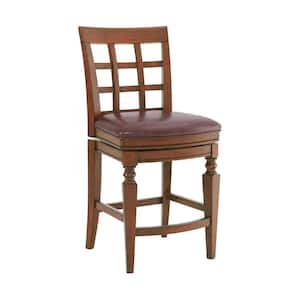 Napa 42 in. Mahogany Rubberwood Counter Height Stool with High Back and Cushioned Seat