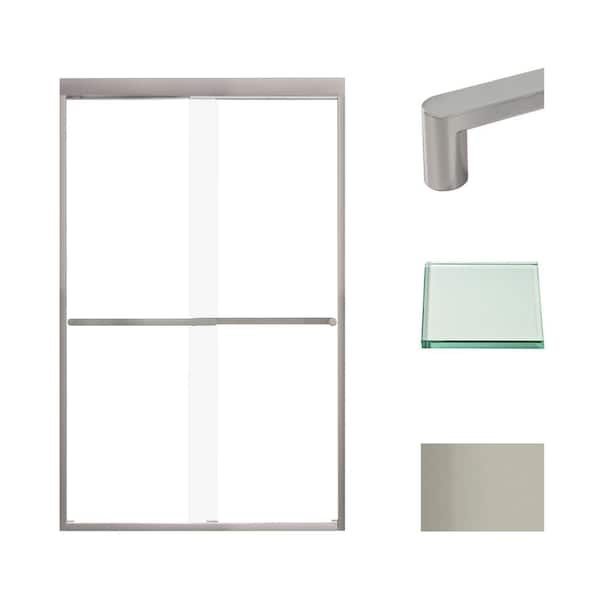 Transolid Frederick 47 in. W x 76 in. H Sliding Semi-Frameless Shower Door in Brushed Stainless with Clear Glass