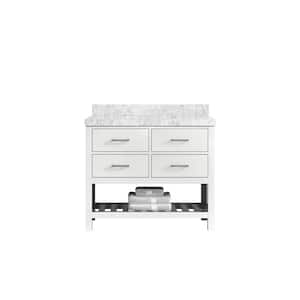 Parker 42 in. W x 22 in. D x 36 in. H Bath Vanity in White with 2 in. Carrara Marble Top
