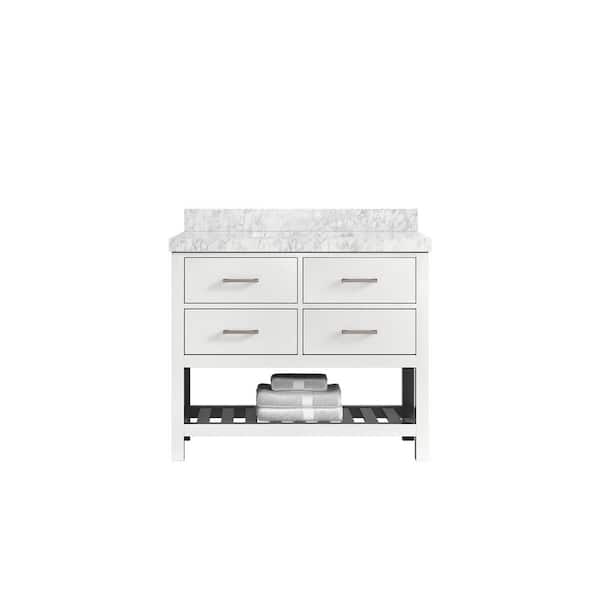 Willow Collections Parker 42 in. W x 22 in. D x 36 in. H Bath Vanity in White with 2 in. Carrara Marble Top