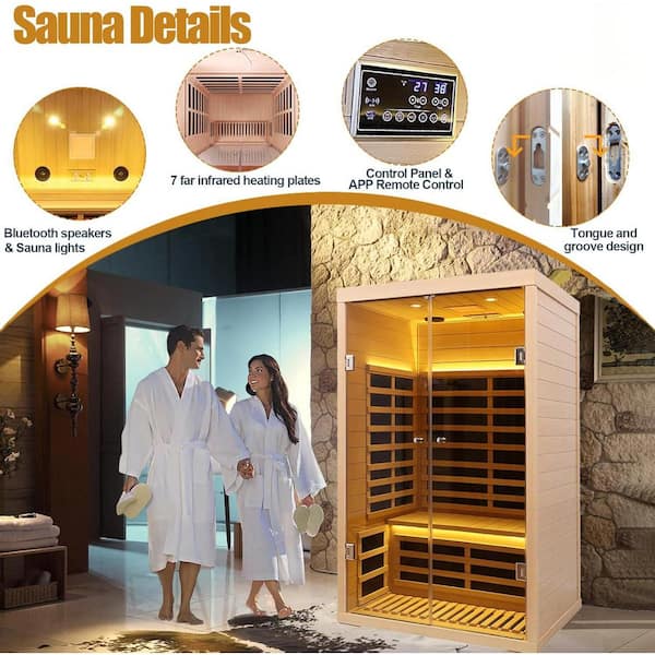 Spygo Moray 1-2 Person Indoor Hemlock Infrared Sauna with 7 Far