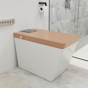 Smart Toilet Bidet One-piece 0.8/1.2 GPF Dual Flush Square Toilet in Gold with Auto Open/Close Lid Foot Kick Operation