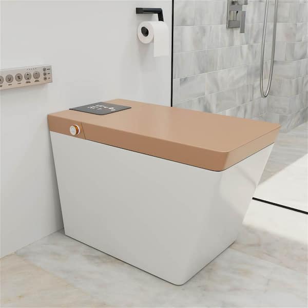 MYCASS Smart Toilet Bidet One-piece 0.8/1.2 GPF Dual Flush Square Toilet in Gold with Auto Open/Close Lid Foot Kick Operation