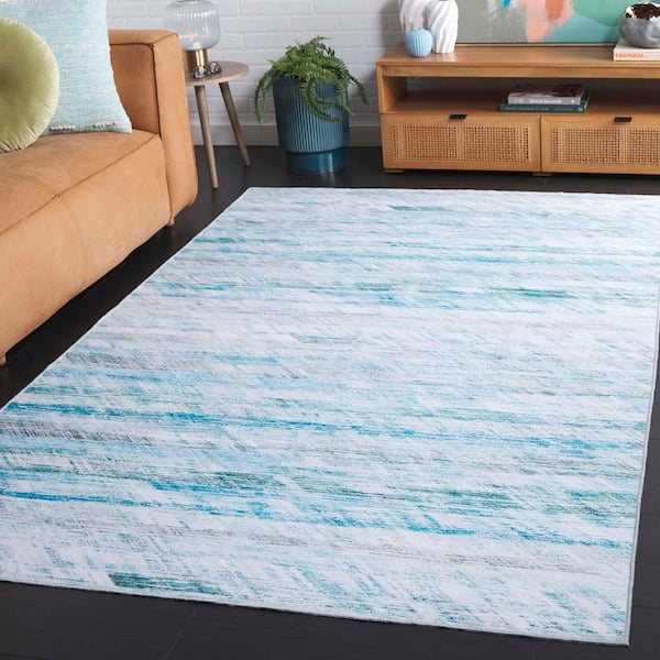 Malibu Gray/Aqua 9 ft. x 12 ft. Machine Washable Abstract Striped Area Rug