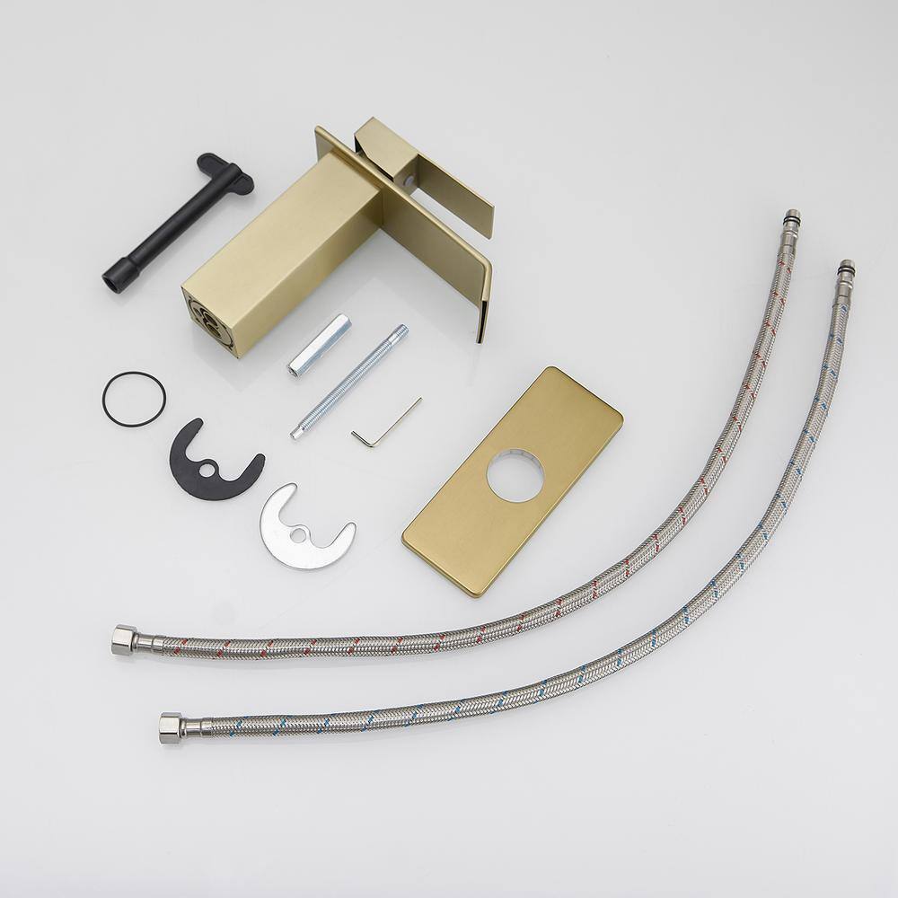 Brushed Gold Single-Handle Low-Arc Bathroom Faucet with Supply Line