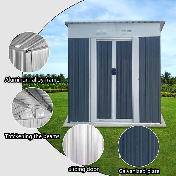 ToolCat 5x3 ft Pent Roof Outdoor Metal Garden Shed-Grey Tool with