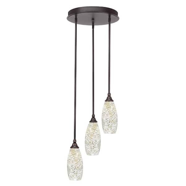 Unbranded Villa 60-Watt 14.25 in. 3-Light Dark Granite Stem Pendant Light with 5.5 in. Natural Fusion Glass Shade, No Bulbs