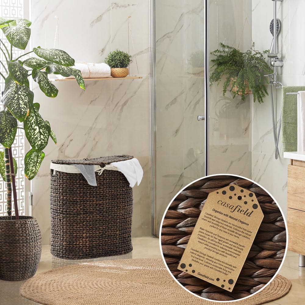 Espresso Wicker 2-Section Laundry Hamper with Lid