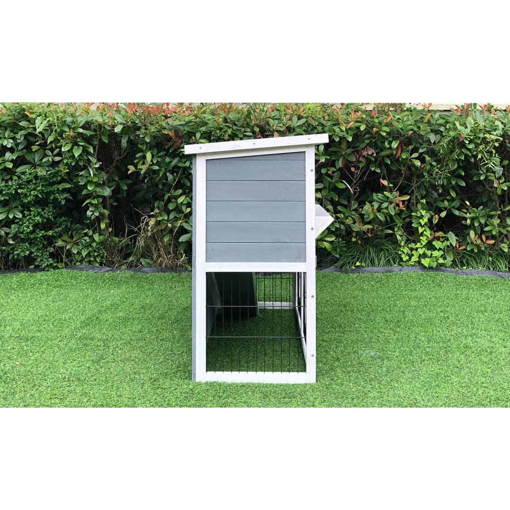 Gray and White Wooden 2-Story Chicken Coop with Ramp