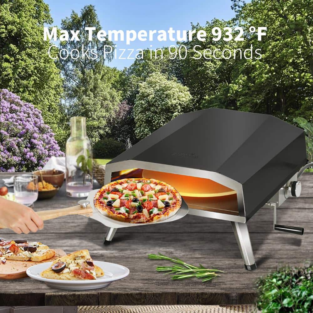 16'' Black Stainless Steel Outdoor Gas Pizza Oven with Rotating Stone