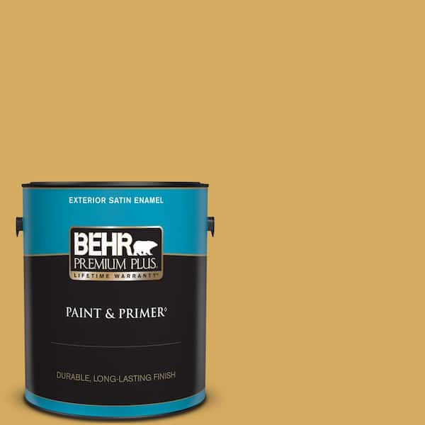 BEHR PREMIUM PLUS 1 gal. #350D-5 French Pale Gold Satin Enamel Exterior Paint & Primer
