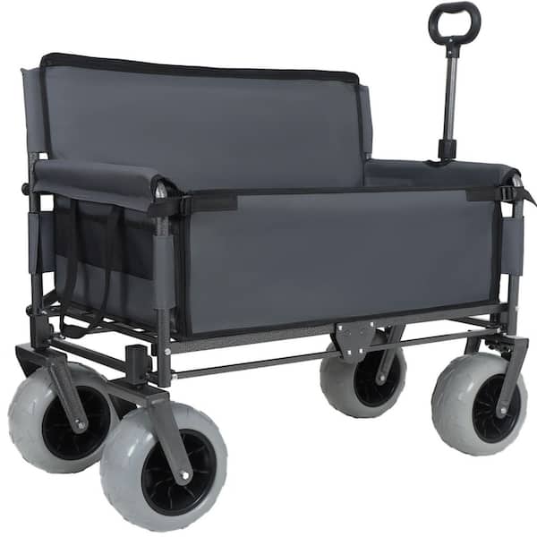 Sudzendf Gray 6.4 cu. ft. Steel Garden Cart, 3-in-1 Folding Wagon, Convertible to Chair