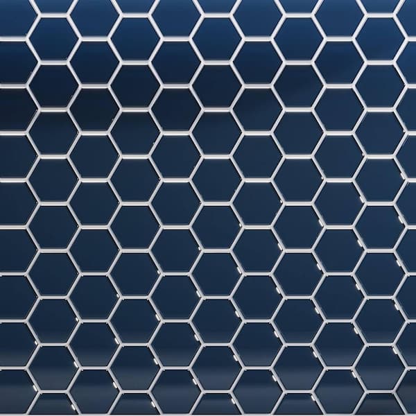 3 in. Beehive 10.25 in. x 11.75 in. Hexagon Deep Blue Gloss Glass Mesh-Mounted Mosaic Tile (9.13 sq. ft./Case)