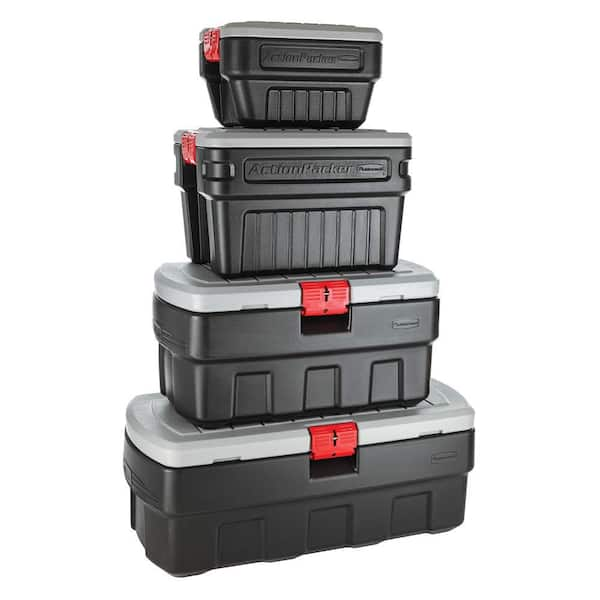 Rubbermaid 35 Gal. Action Packer Lockable Latch Storage Box Tote Single in  Black/Gray RMAP350000-1pack - The Home Depot