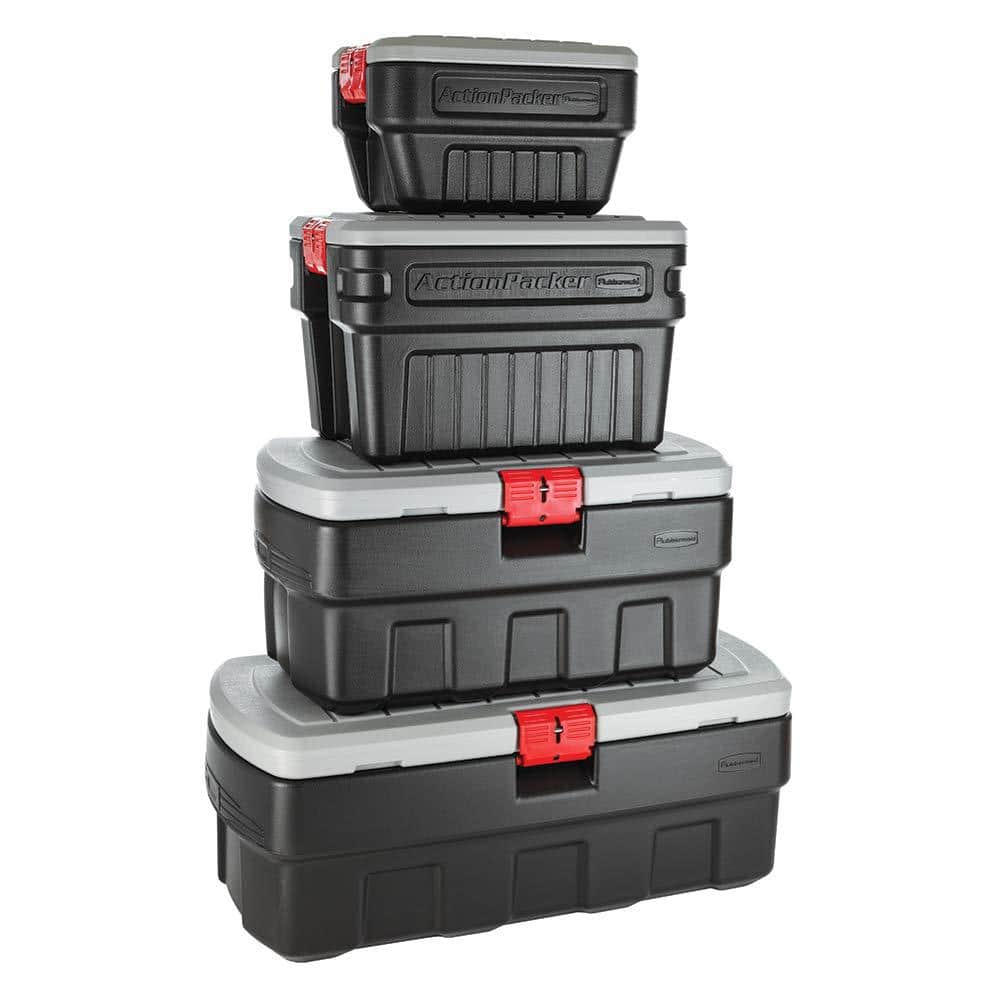 Rubbermaid 35 Gallon Black and Gray Stackable Storage Tote