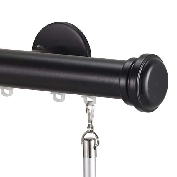 Tekno Pro 108 in. Non-Adjustable 1.13 in. Diameter Decorative Traverse Curtain Rod Set with Cap Finial in Black