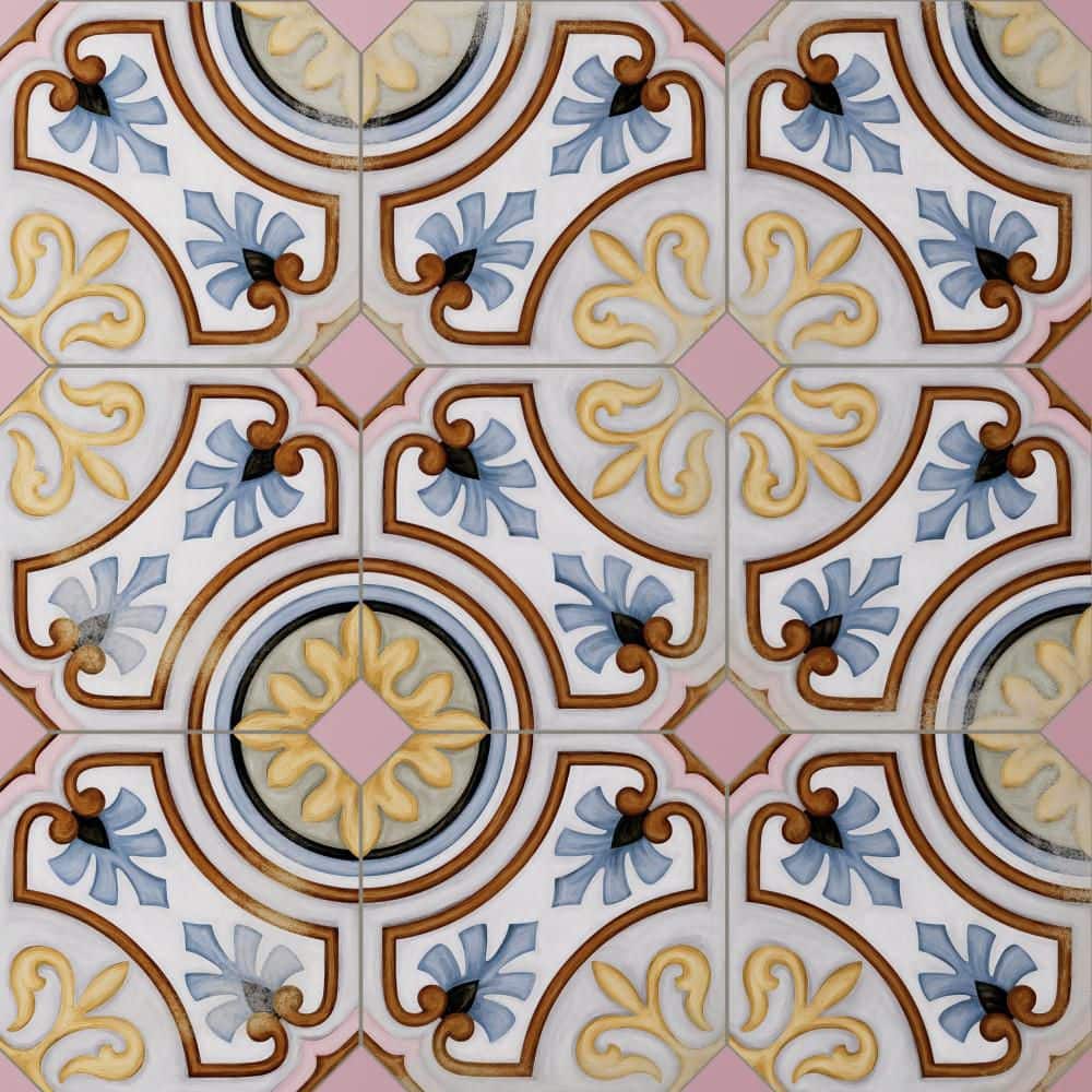 Vaudeville Octagon Deco Diglas with Taco Pink 8 in. x 8 in. Porcelain Floor and Wall Tile (11.25 sq. ft. /Case)