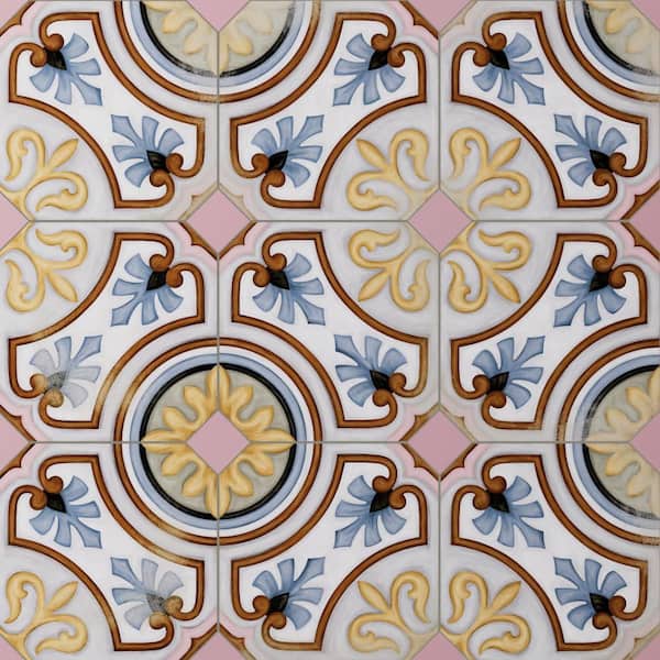 Vaudeville Octagon Deco Diglas with Taco Pink 8 in. x 8 in. Porcelain Floor and Wall Tile (11.25 sq. ft. /Case)