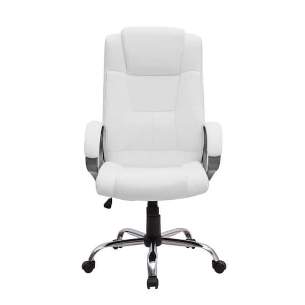 HOMESTOCK High-Back Executive Leather White Ergonomic Rolling Office Chair with Adjustable Height