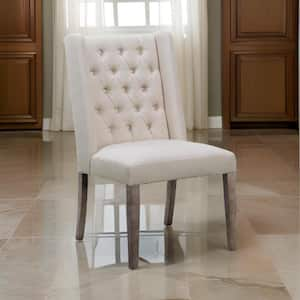 Beige Fabric Tufted Back Dining Chair (Set of 2)