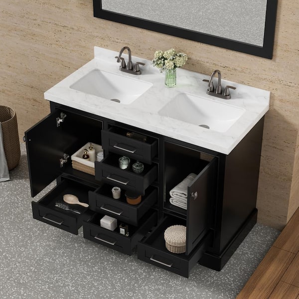 eclife 48 in. W x 33.5 in. H Double Sinks Freestanding Black Bath