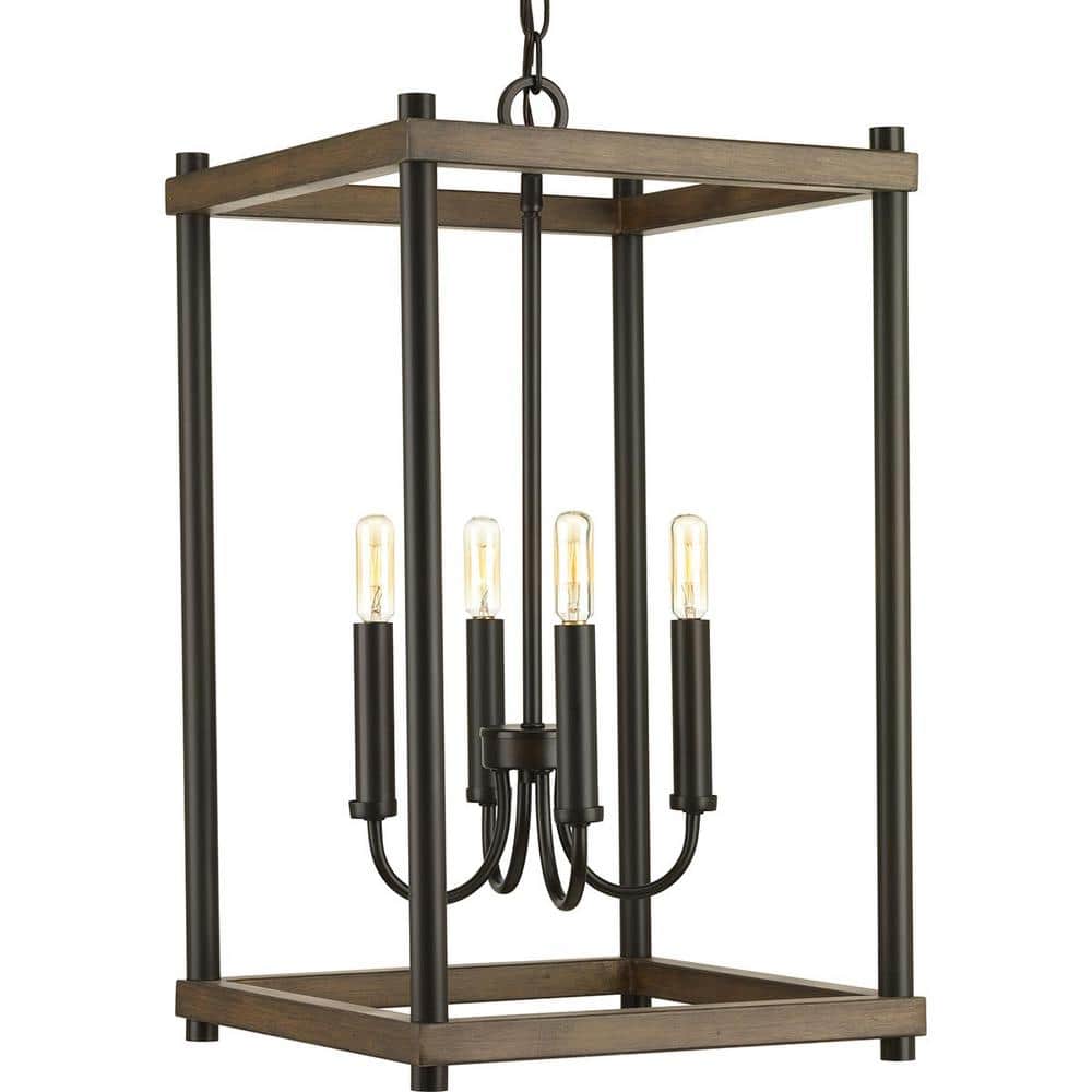 Antique Bronze Dual-Tone 4-Light Pendant with Weathered Accents