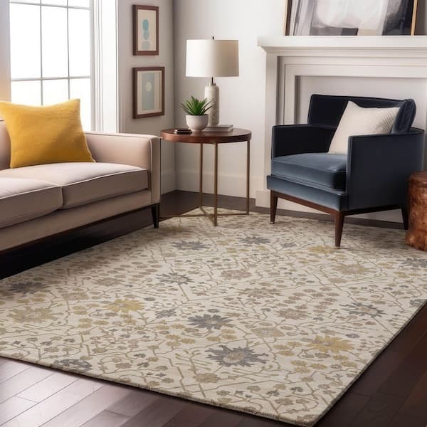 Mayfield Premium Machine Washable Abstract AMF1009 Ivory 9 ft. x 12 ft. Area Rug