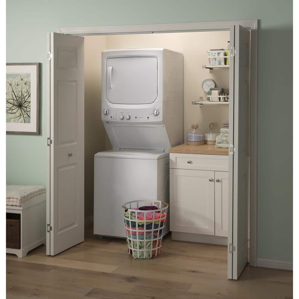 White Freestanding Electric Laundry Center with Stainless Steel Drums